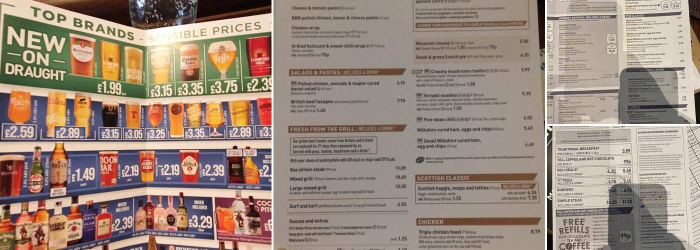 Wetherspoon, The NewYearField. Menu