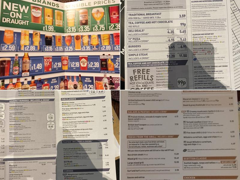 Wetherspoon, The NewYearField. Menu