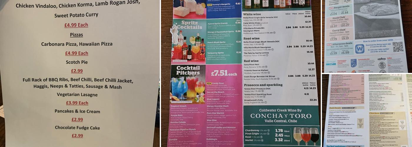 The Crossed Peels - JD Wetherspoon Menu