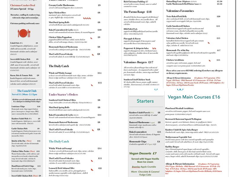 Valentine's Restaurant Menu
