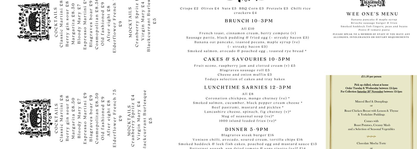 Blagraves House Restaurant Menu
