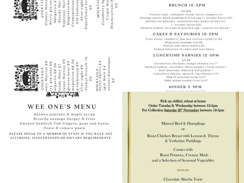 Blagraves House Restaurant Menu