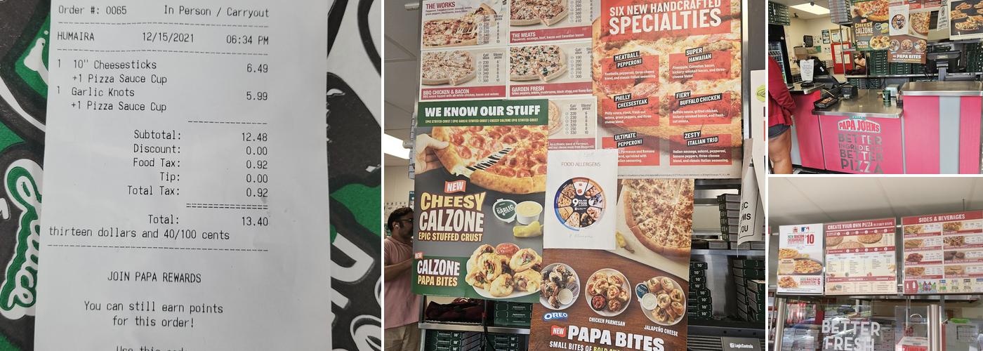 Papa Johns Pizza Menu
