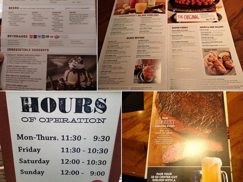 Outback Steakhouse Menu