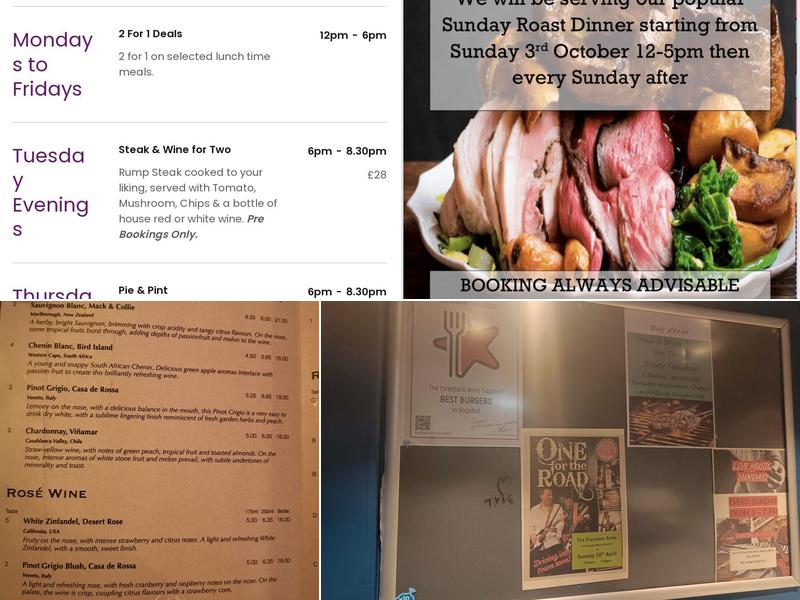 The Foresters Arms, Bagshot Menu