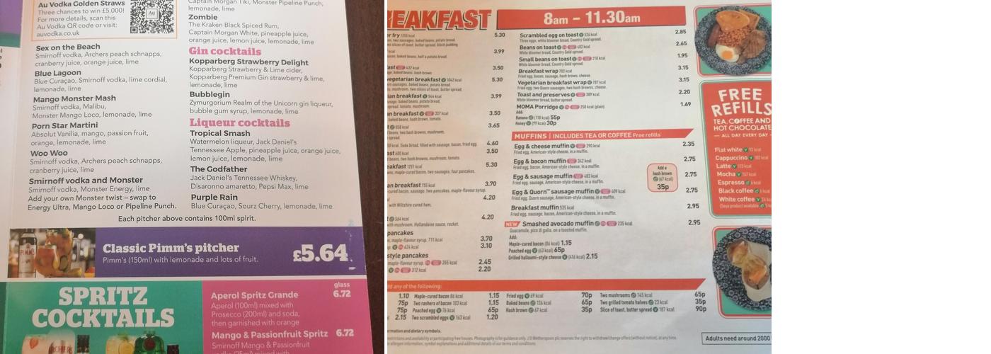 The Spirit Merchant - JD Wetherspoon Menu