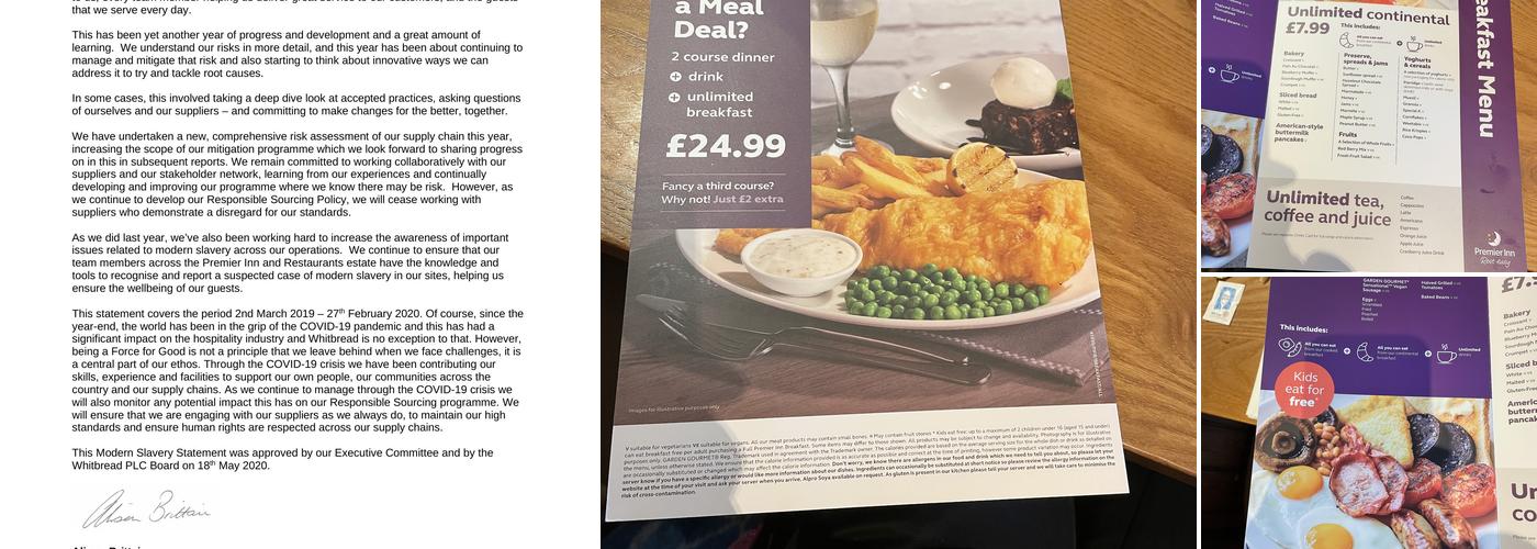 Premier Inn Derry / Londonderry hotel Menu