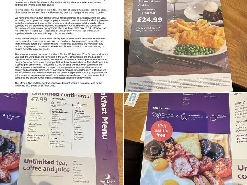 Premier Inn Derry / Londonderry hotel Menu