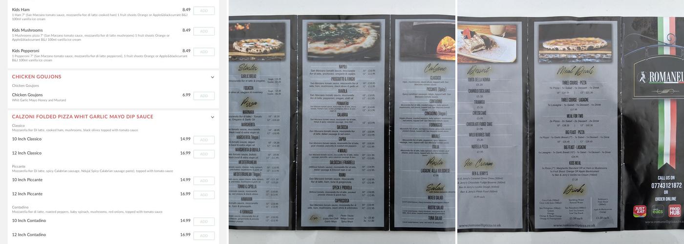 Romanelli takeaway Menu