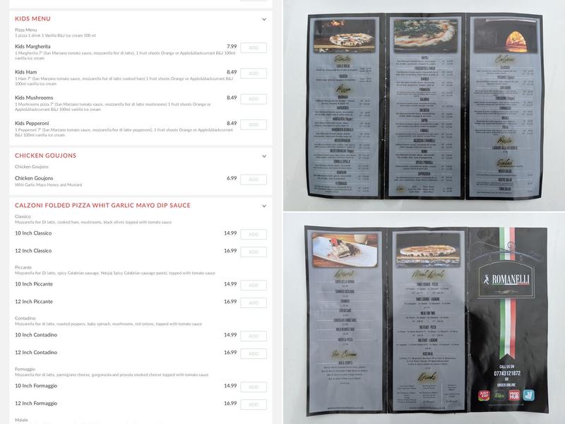 Romanelli takeaway Menu