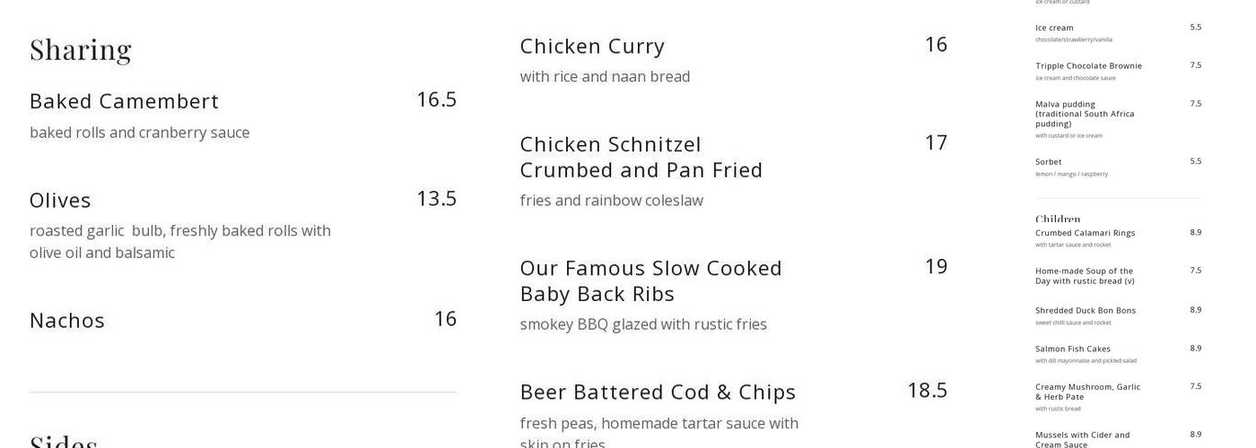 The Lion Of Beaconsfield Menu