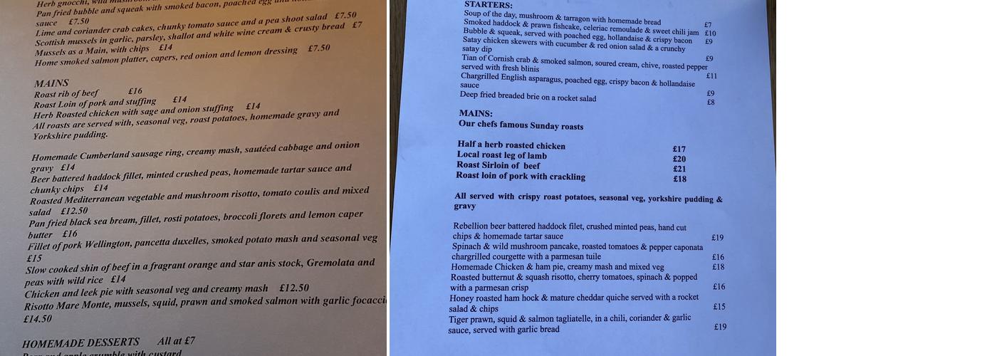 The Pink and Lily Menu