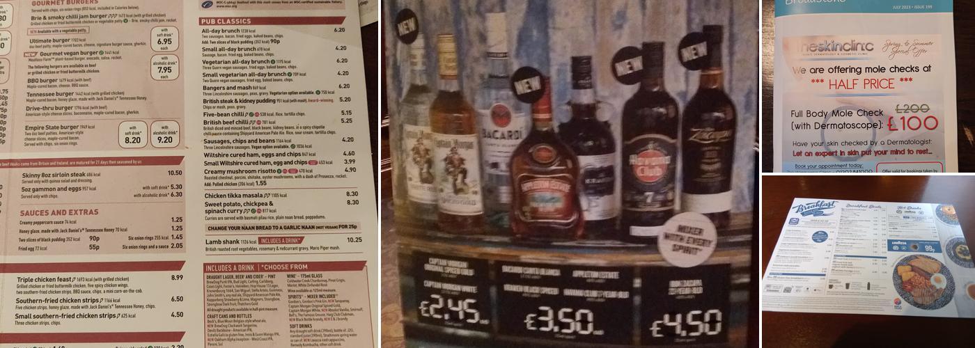 The Blackwater Stream - JD Wetherspoon Menu