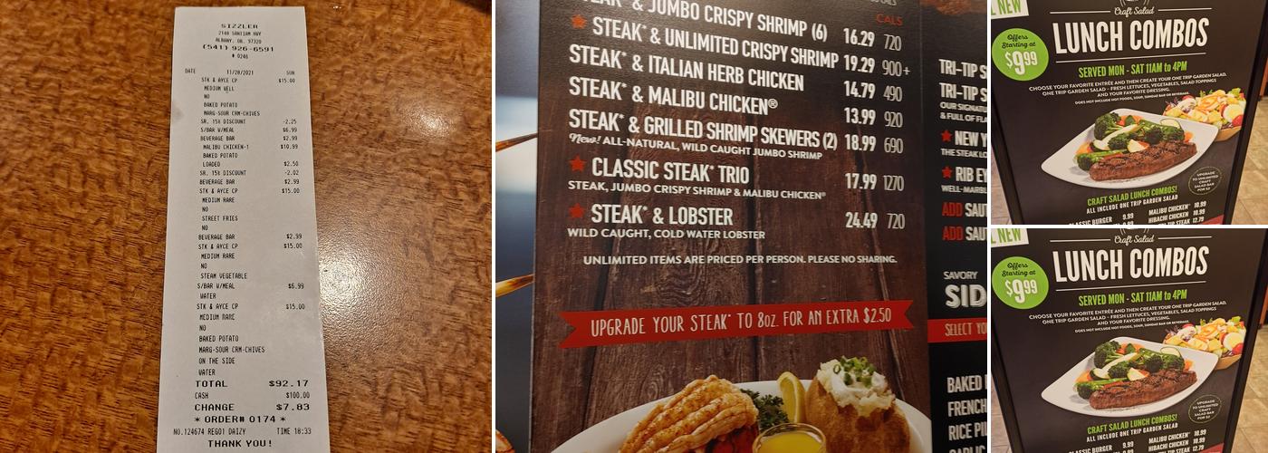 Sizzler Menu