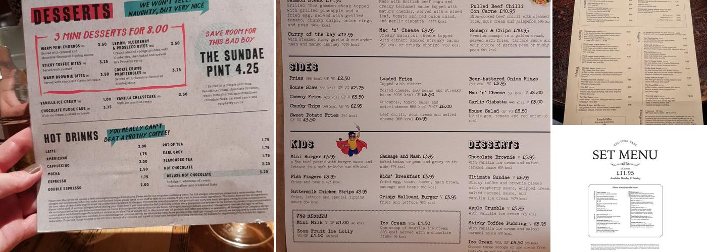 Chiltern Taps Menu