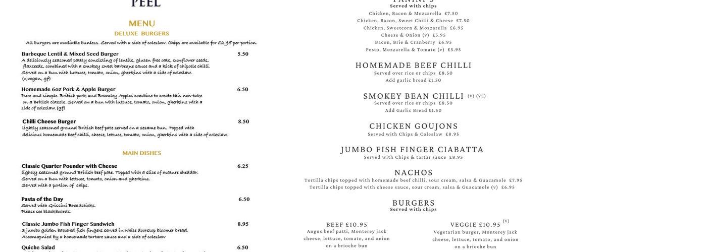 Sir Robert Peel Menu