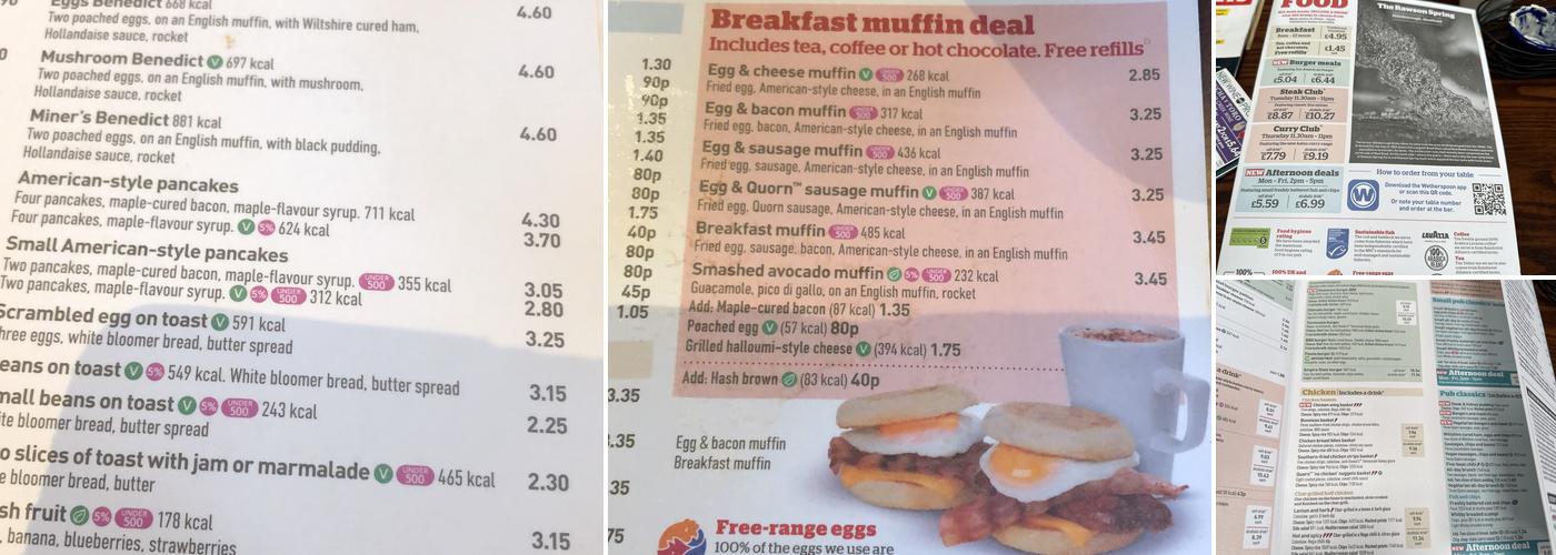 The Rawson Spring - JD Wetherspoon Menu