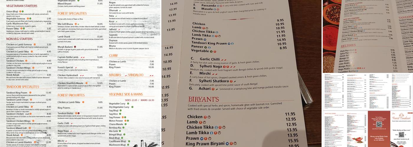 Forest Tandoori Walthamstow Menu