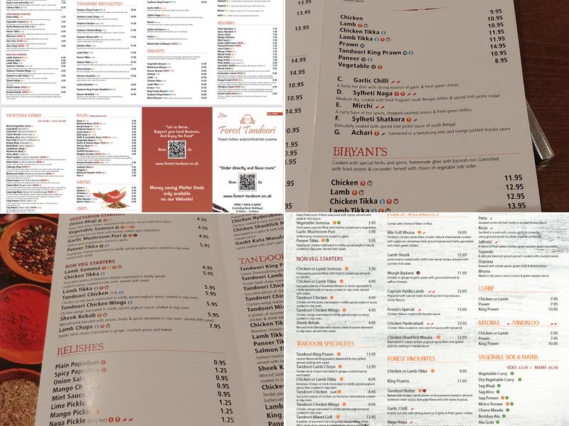Forest Tandoori Walthamstow Menu