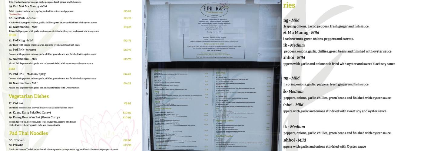 Sunitras Thai Restaurant Menu