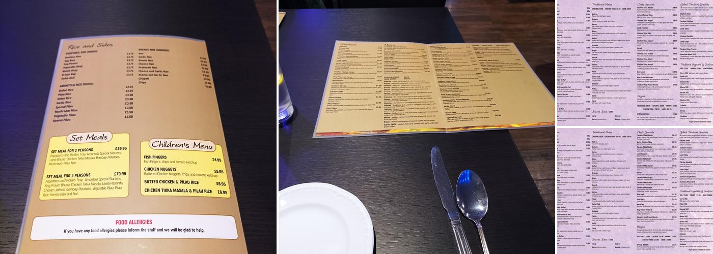 Amontola Indian Restaurant Menu