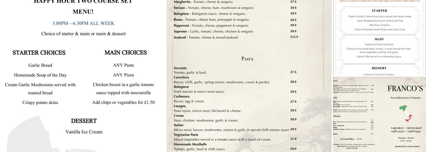 Casa Nostra Menu