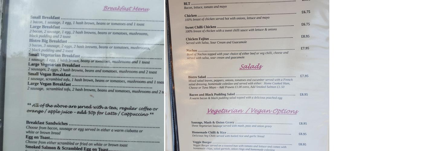 Filey Bistro & Coffee Bar Menu