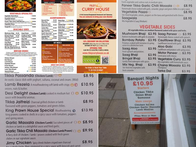 Filey Curry House Menu