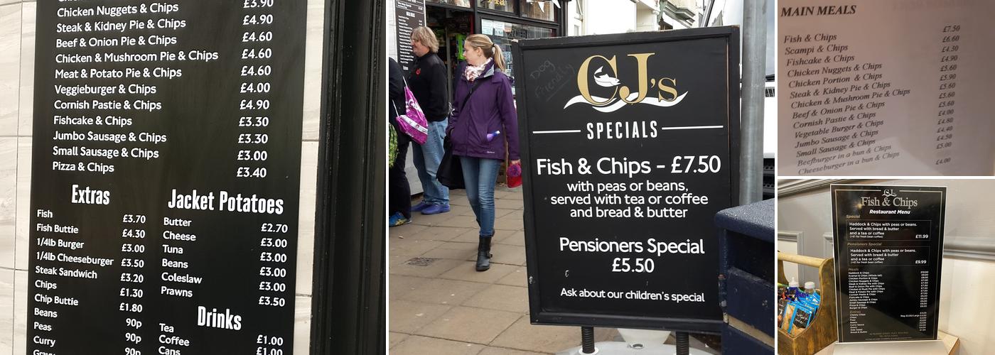 C J's Fish & Chips Menu