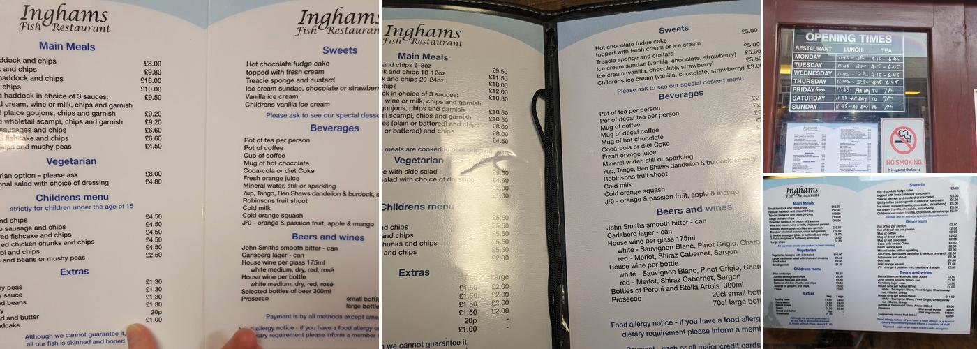 Inghams Fish Restaurant Menu