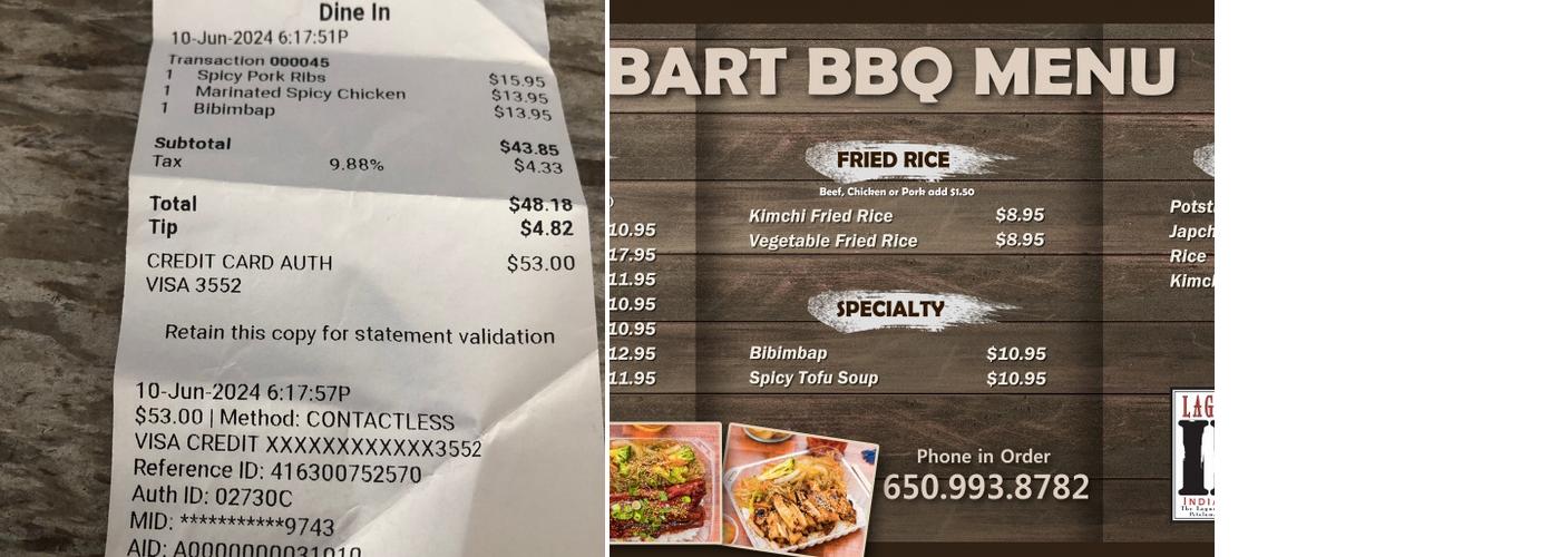 Bart Grocery Menu
