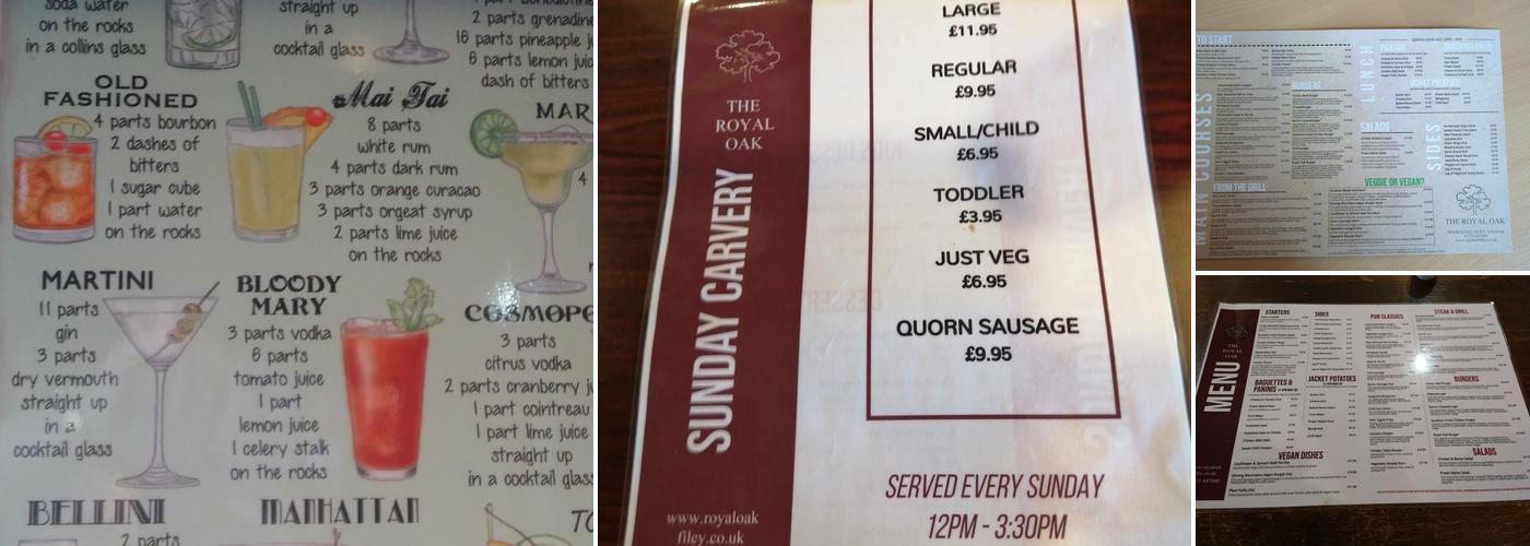 Royal Oak Pub Menu