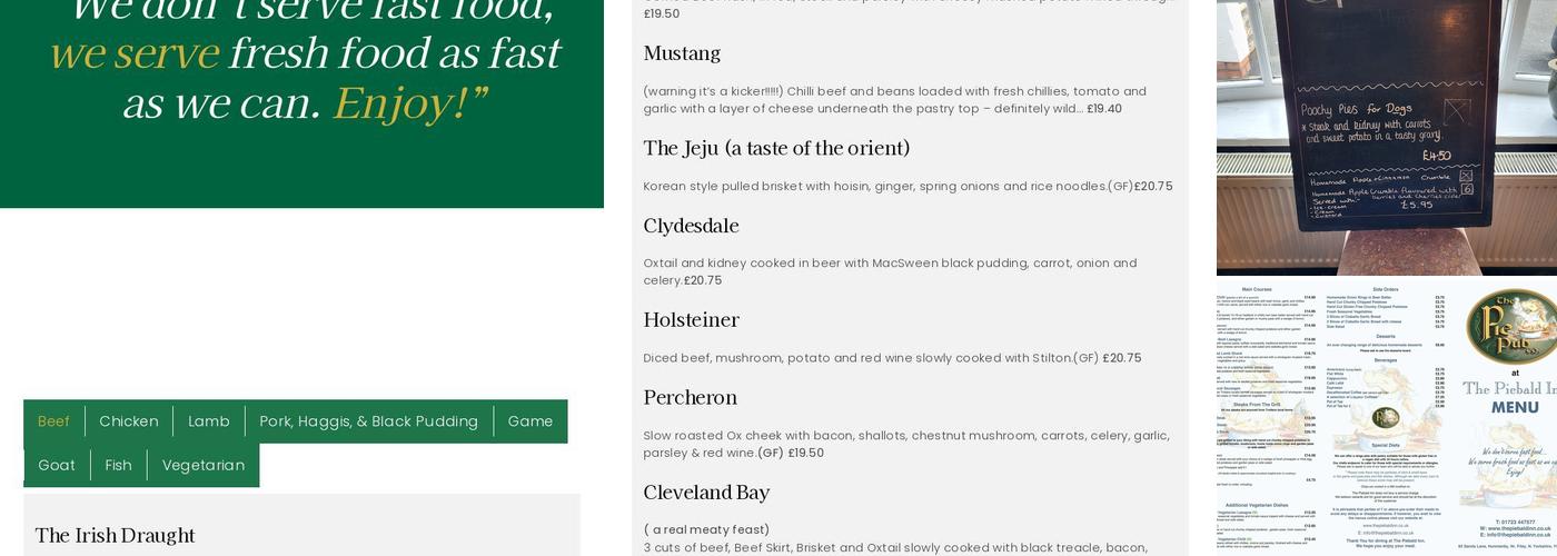 The Piebald Inn Menu