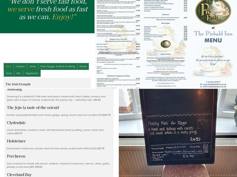 The Piebald Inn Menu