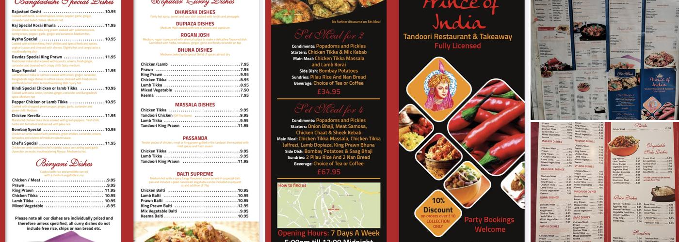 Prince Of India Windermere Ltd Menu