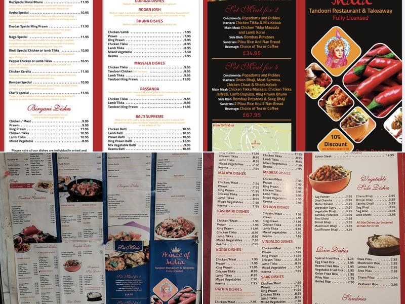 Prince Of India Windermere Ltd Menu