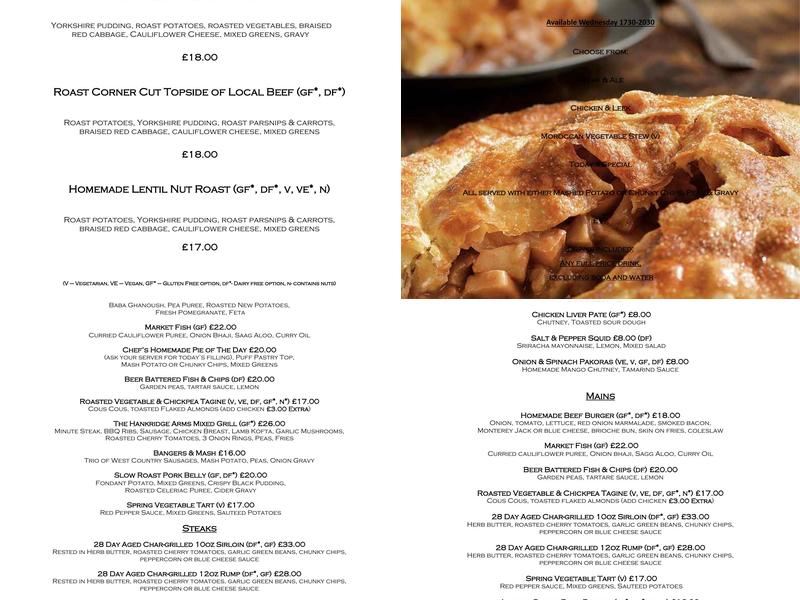 The Hankridge Arms Menu
