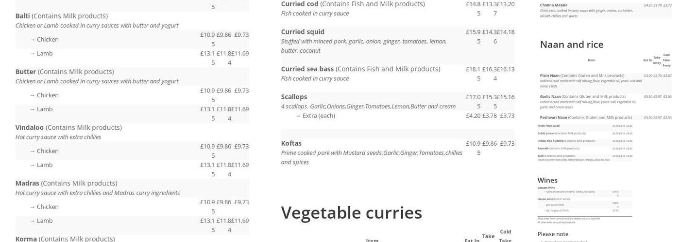 Indian On The Cliff Menu