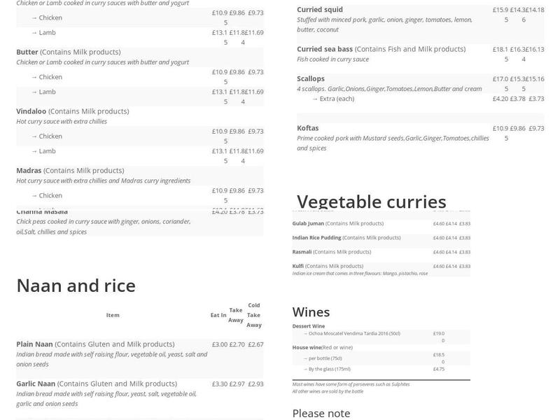 Indian On The Cliff Menu