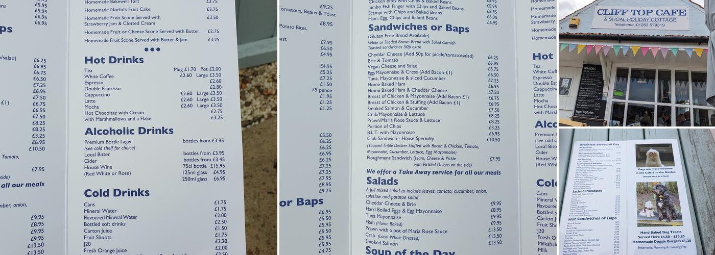 Cliff Top Cafe Menu