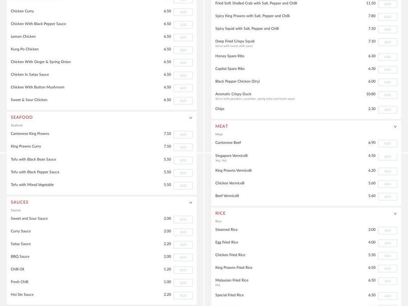 513 Oriental Buffet Menu