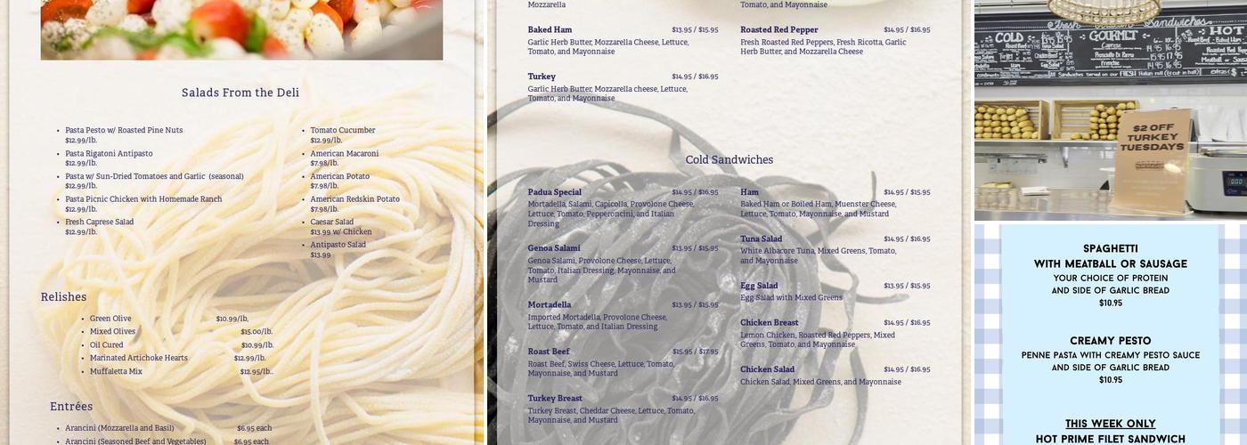 Padua Pasta Makers Menu