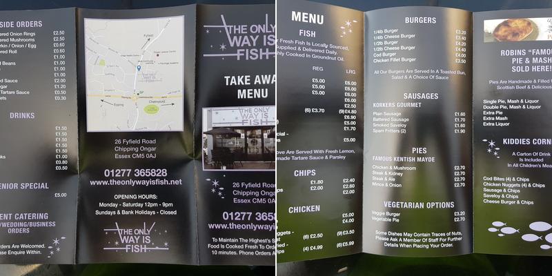 The Only Way Is Fish Menu