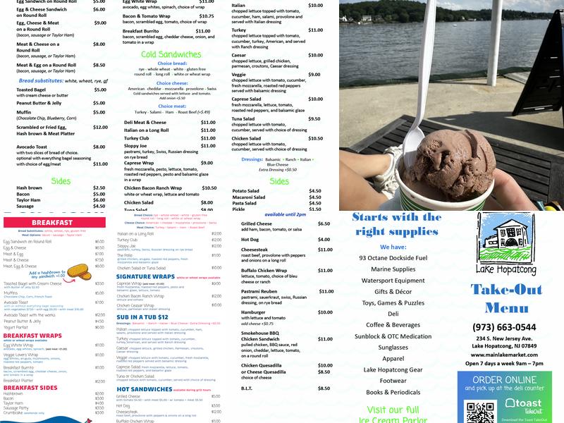 Main Lake Market Menu