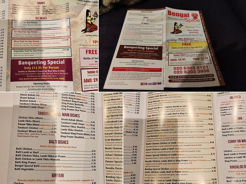 Bengal Spice Menu