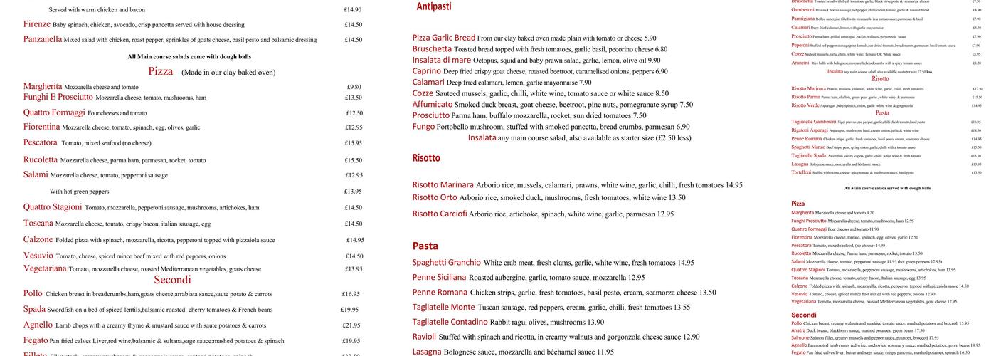 Piazza Firenze - Hampton Menu