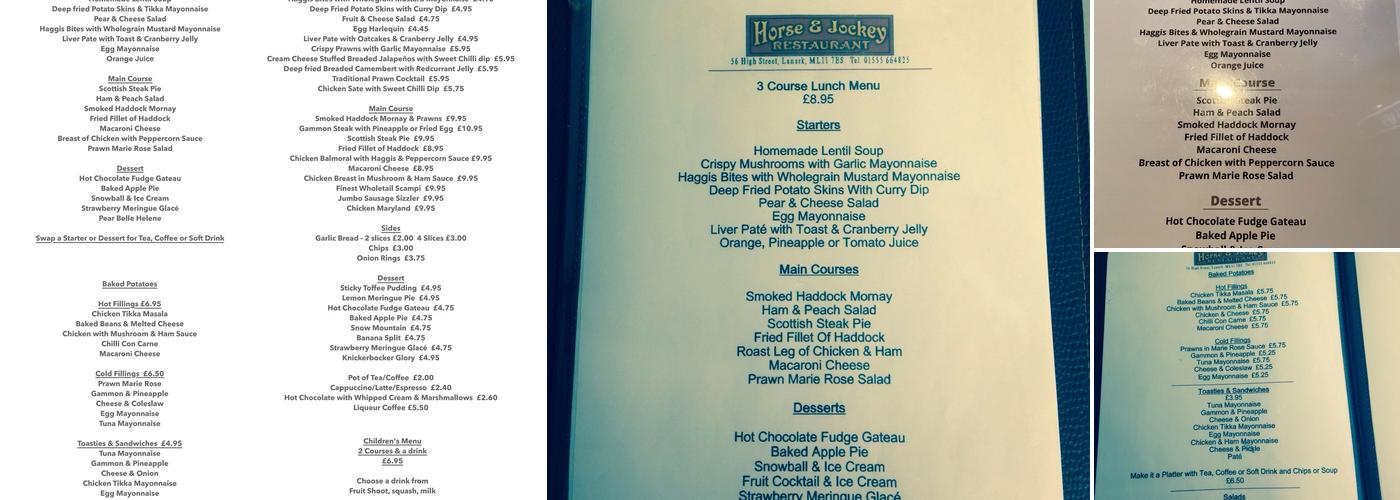 Horse & Jockey Bar Menu