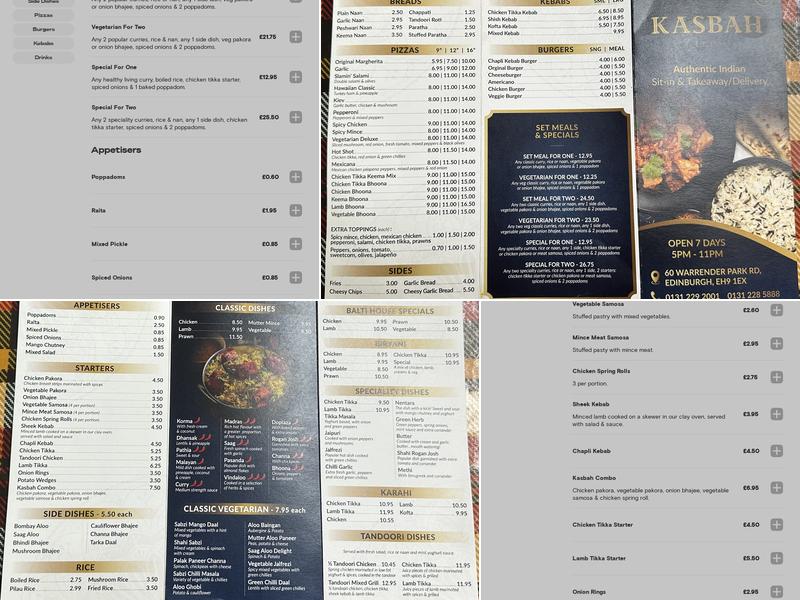 Kasbah Takeaway Menu