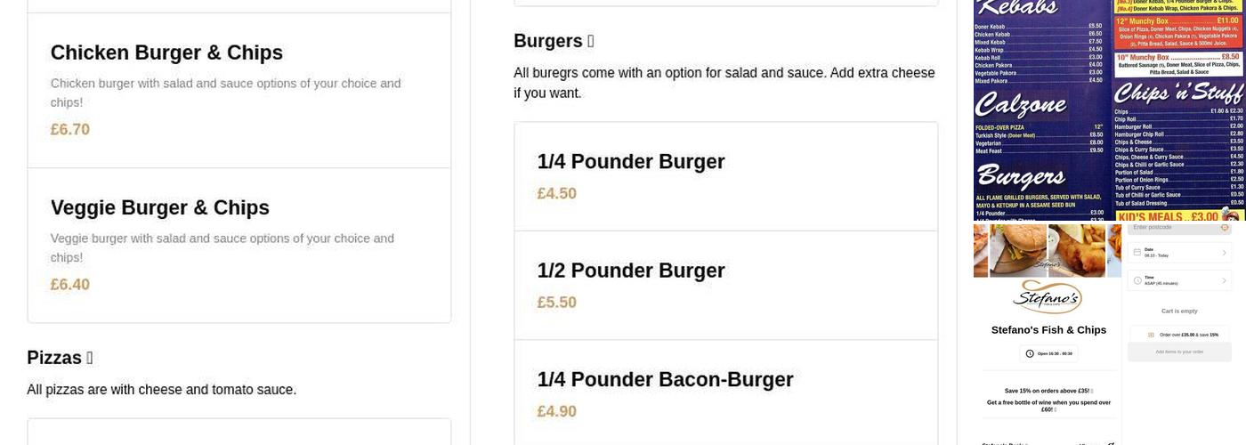 Stefano's fish&chips Menu