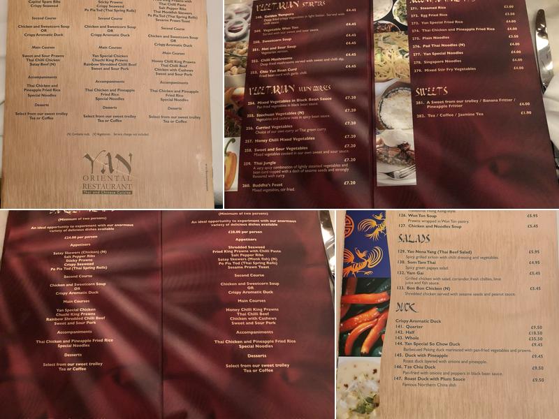Yan Oriental Restaurant Menu